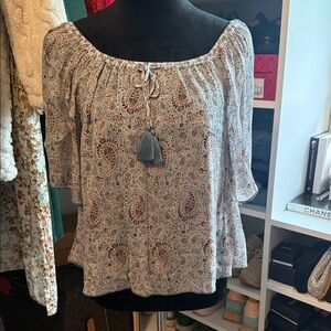 Lucky Brand Light Blue Paisley Off-Shoulder Blouse